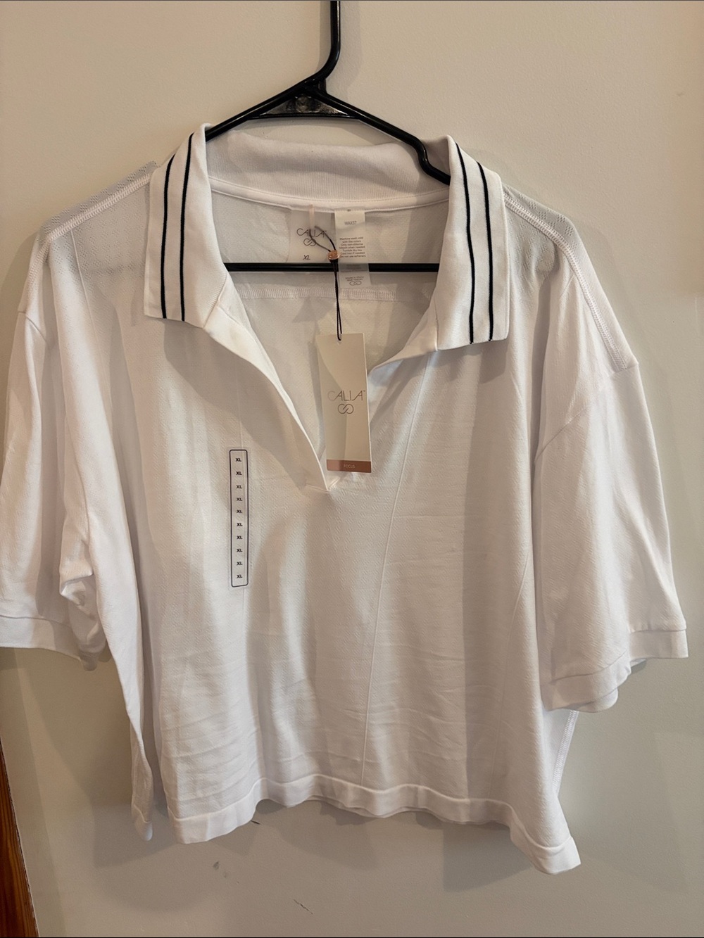 Calia XL Women's White Polo Shirt with Contrast Stripe Collar